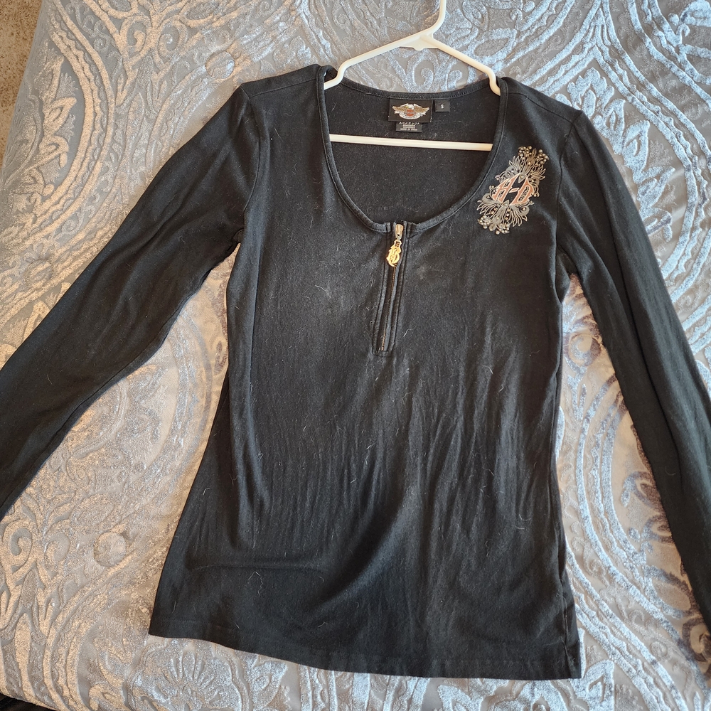 Harley-Davidson Black Long Sleeve Top with Zipper Detail